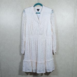 03097 Torrid cream mini stretch lace tiered L/S dress 1 1X 14/16 NWT